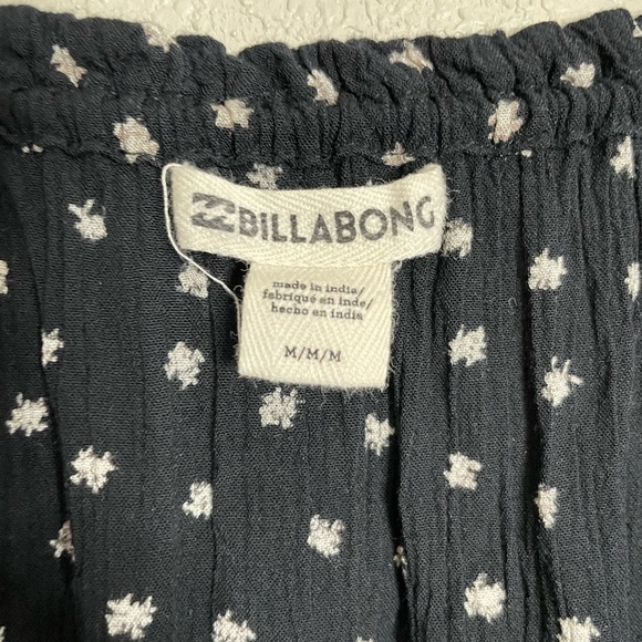 Billabong Black Mixed Print Stripe Polka Dot Blouse Long Sleeve Medium - Picture 4 of 6